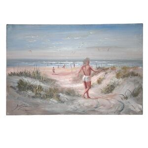 VTG Original 36” Painting Beach Scene with Figure by Artist John Szekes Signed